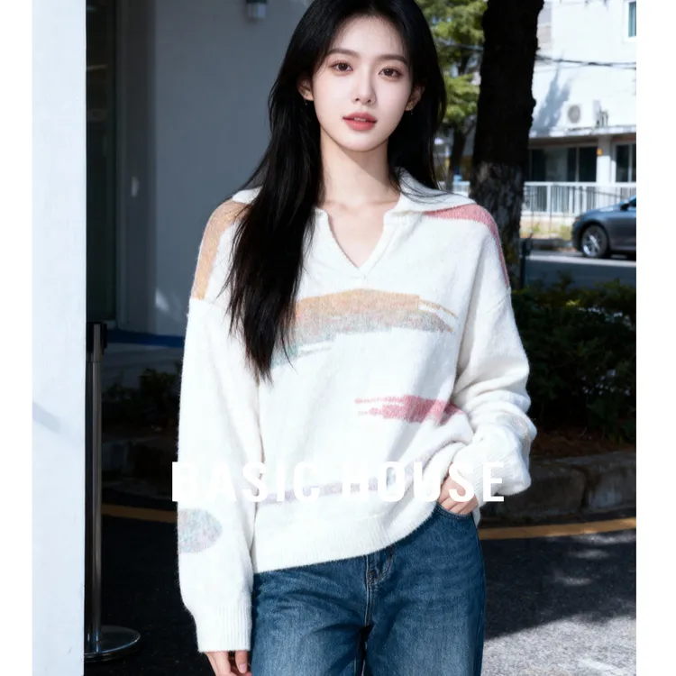 Basic House/百家好秋季韩系慵懒风彩色渐变保暖毛衣-B0625B5OLE2