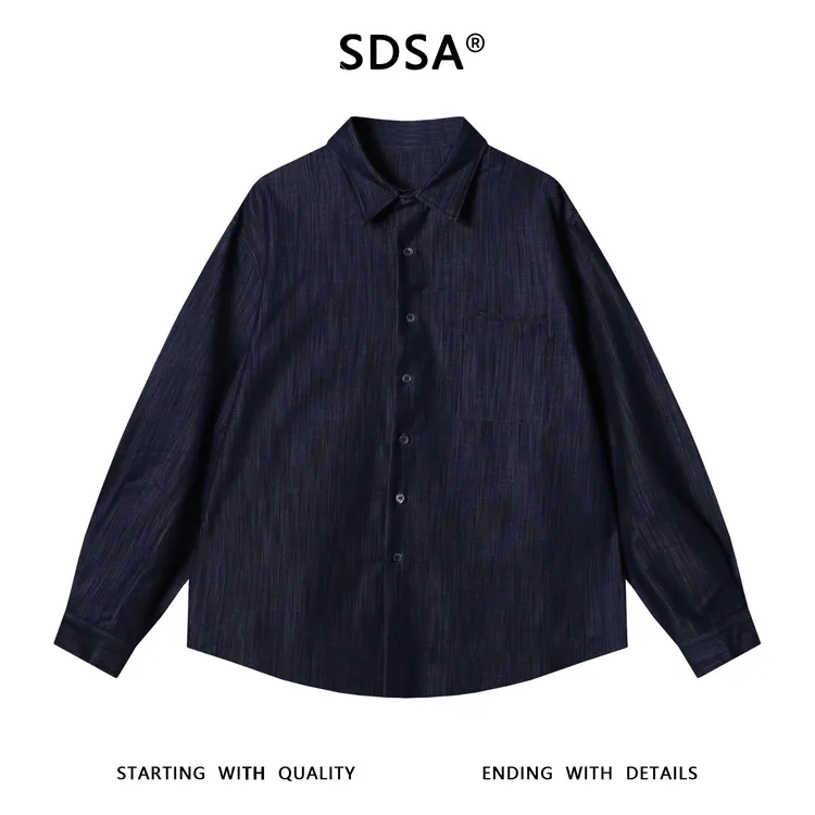 SDSA男士秋冬新款痞帅男装韩版竖纹口袋翻领长袖衬衫复古百搭衬衣