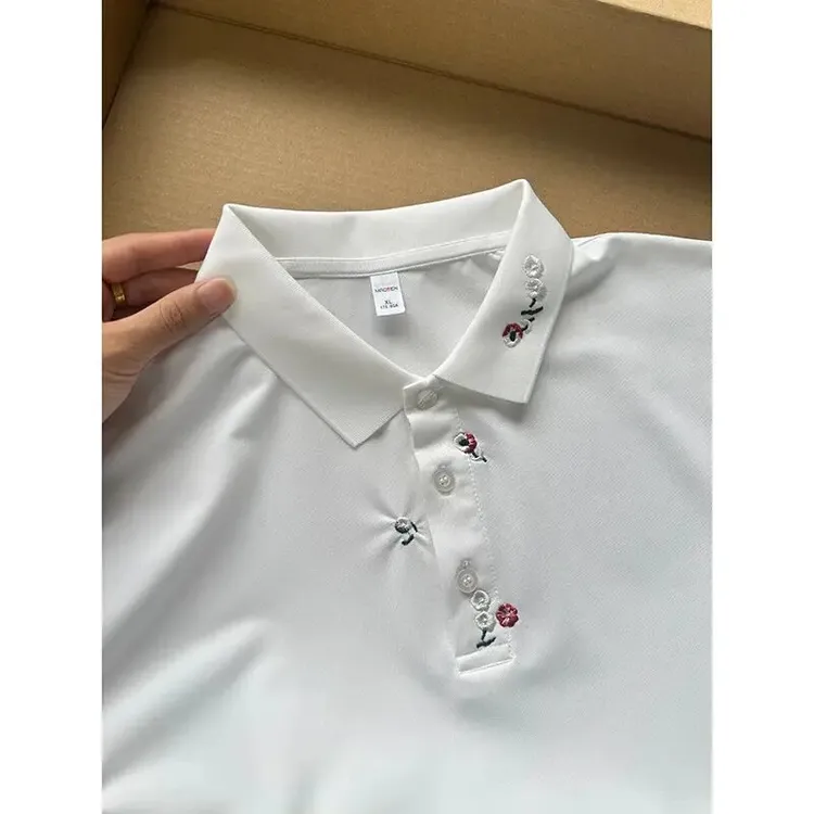白色韩版刺绣t恤男款夏季青少年polo衫短袖运动休闲修身翻领上衣