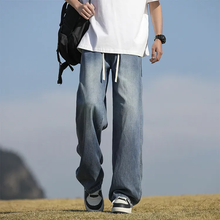 牛仔裤男款爆款2025新款微喇叭男夏季日系韩系薄款做旧免烫阔腿裤