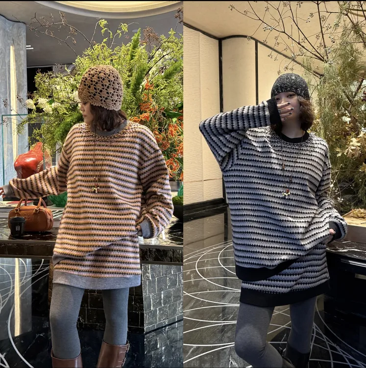 YDFSTUDIO小众【波纹海岸】欧货重工条纹拼接设计上衣+半身裙套装