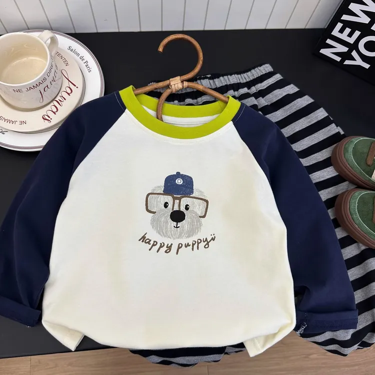 2025新款男童纯棉插肩袖圆领打底衫宝宝洋气秋款T儿童春秋长袖t恤