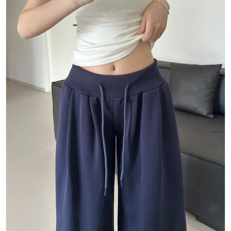 藏青直筒阔腿裤女秋季2025新款休闲低腰显瘦百搭运动卫裤