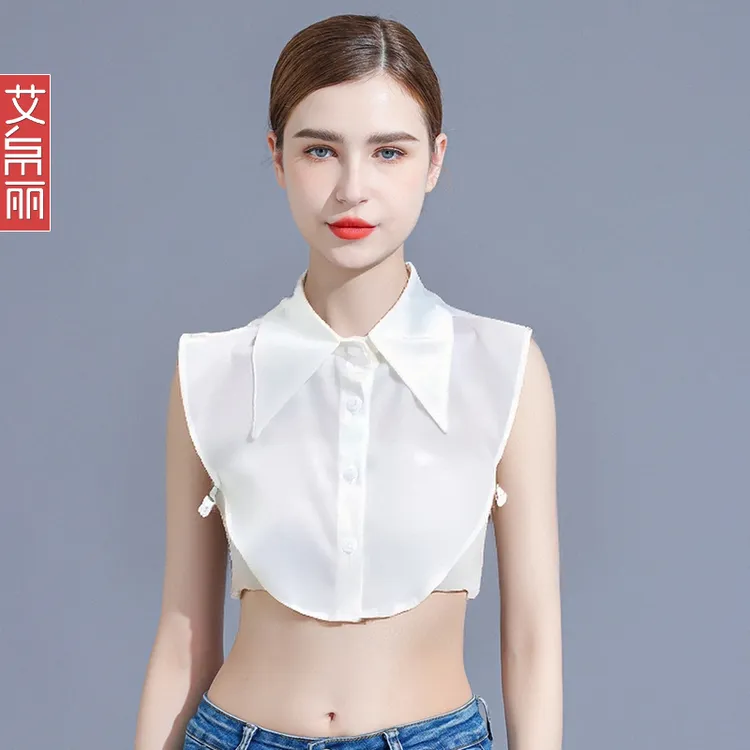 大尖领白色雪纺假领子女秋冬新款内搭打底假衬衫领百搭西装假衣领