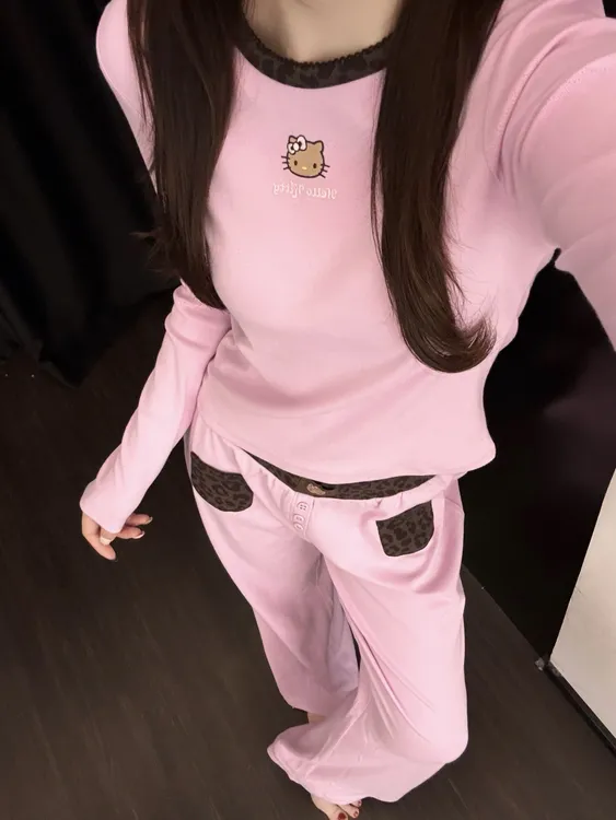 【DMXJ大梦想家】少女粉色Kitty猫睡衣女秋季2025款德绒家居服套装