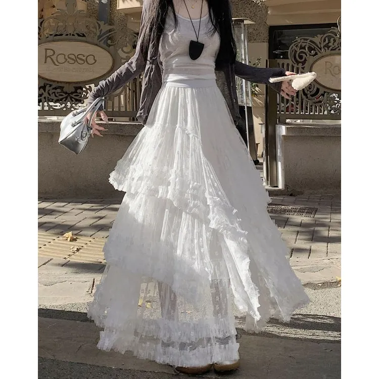 白色蕾丝半身裙女春夏季网纱裙甜美公主蓬蓬蛋糕裙2025新款长裙子