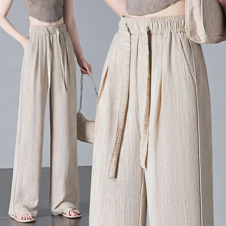 大码300斤冰丝阔腿裤女垂感夏季新款宽松扎染直筒高腰显瘦休闲裤