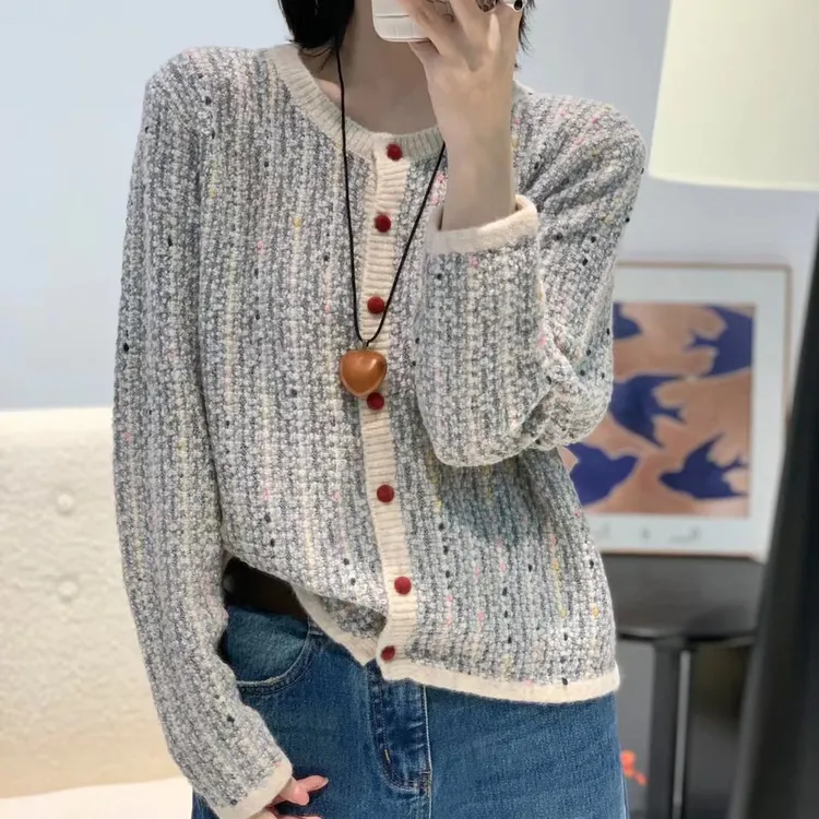 秋冬款潮流重工设计感洋气彩色拼接时尚针织开衫Y
