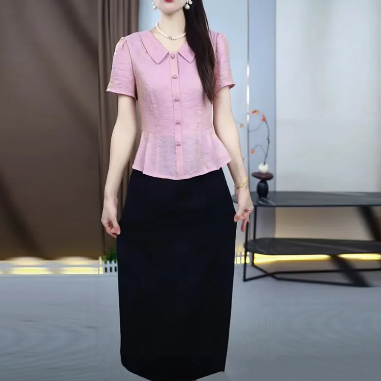 冰丝缎2025夏季新款时尚优雅圆领轻奢女装收腰显瘦假两件连衣裙子