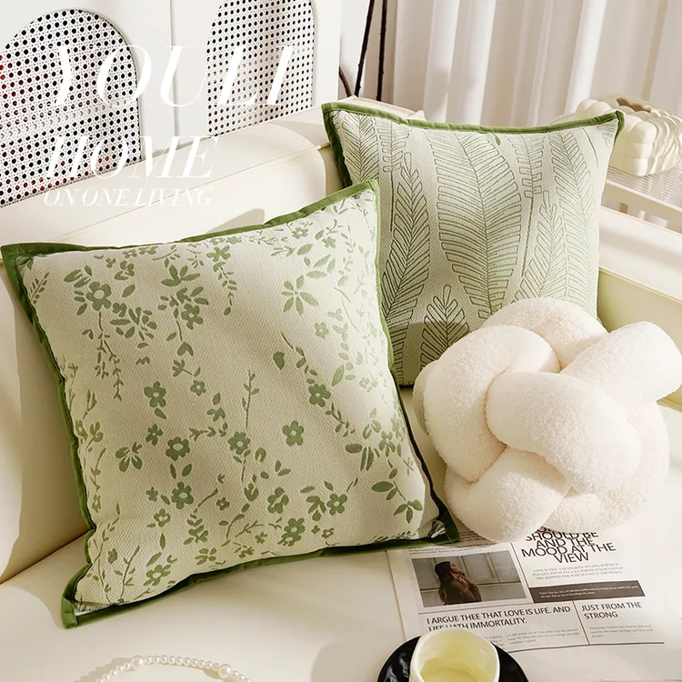 小清新客厅沙发抱枕抱枕套小花朵床上飘窗绿色靠枕床头靠垫含芯