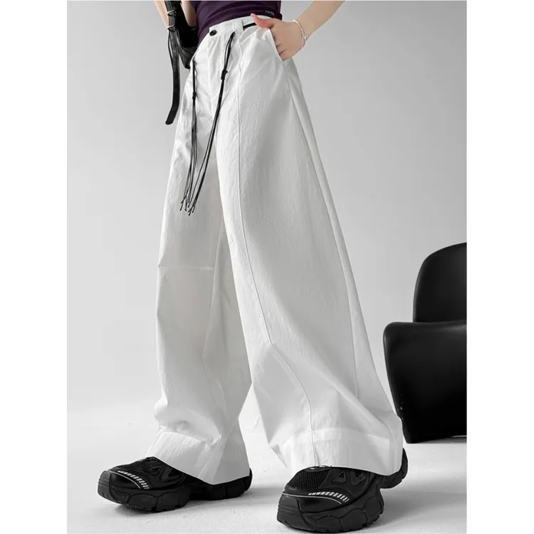 2025新款韩系ins度假风休闲裤夏季宽松垂感拖地休闲百搭阔腿裤女