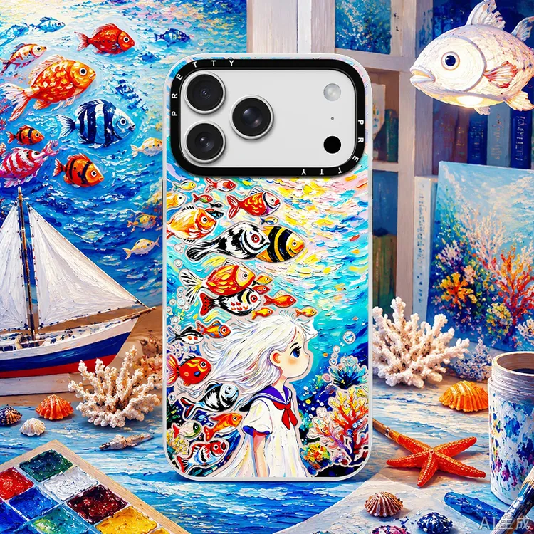 深海油画少女适用于鎏金磁吸手机壳苹果iphone17promax手机壳高级