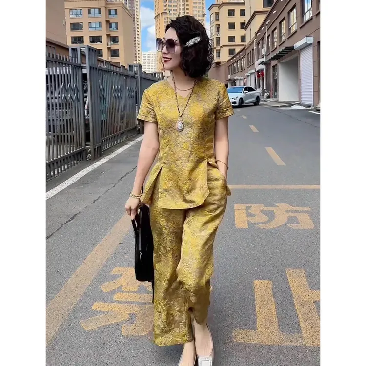 气质优雅新中式国风时尚套装女2025夏季新款盘扣上衣裤子两件套