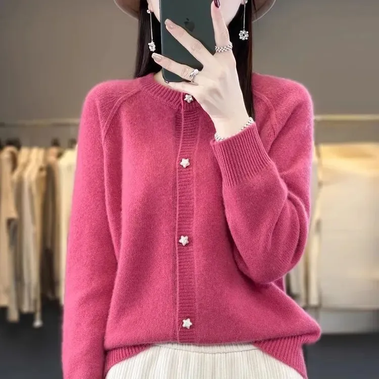 小香风外套女针织开衫春秋新款慵懒风圆领单排扣长袖圆领毛衣外穿