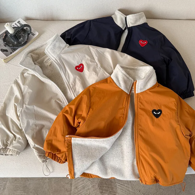 儿童加绒外套秋冬男新款中小童抽绳拉链夹棉上衣潮宝宝夹克女保暖