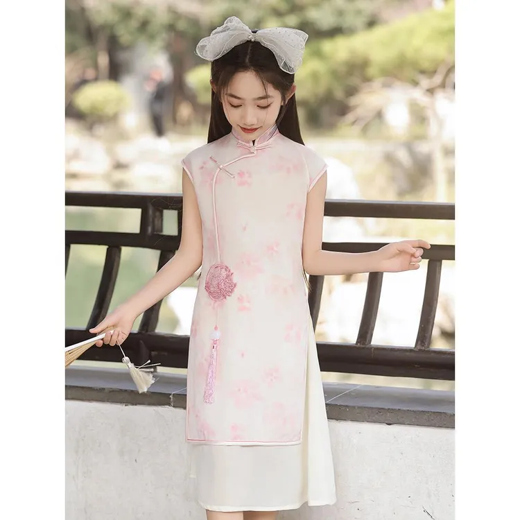 儿童演出服国风中式奥黛旗袍裙中国风女童连衣裙2025新款夏季裙子