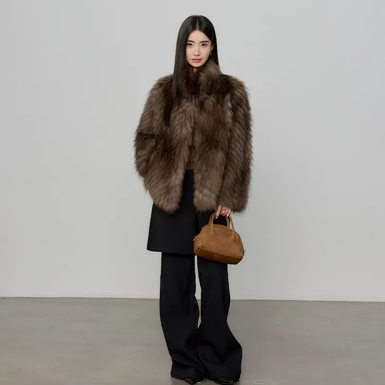 富贵老钱 新款进口美洲貉子毛皮草外套女短款小立领年轻大衣25226