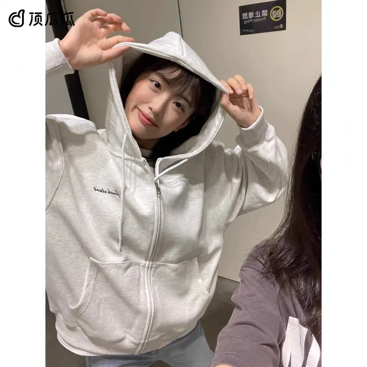 顶瓜瓜加大码美式潮流刺绣上装外套oversize时尚舒适百搭开衫卫衣