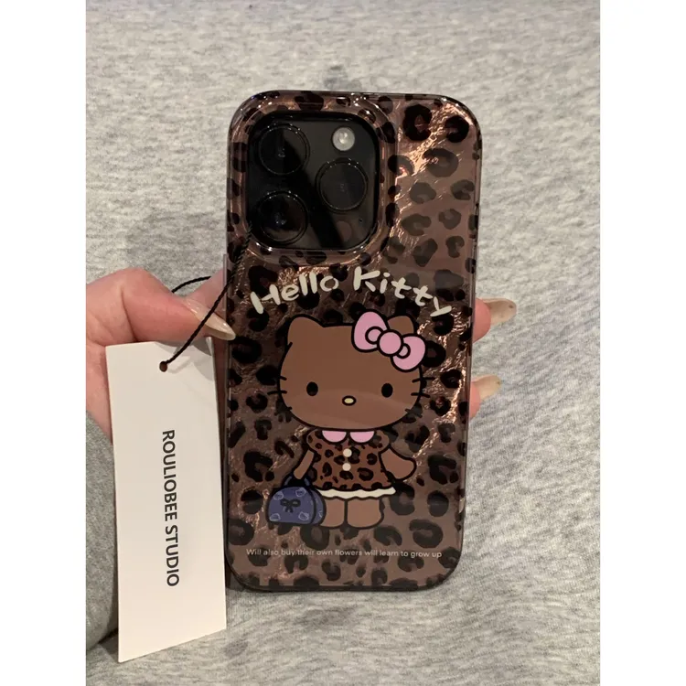 BANCA棕色豹纹KT猫适用苹果17/16promax手机壳华为vivo小米15oppo
