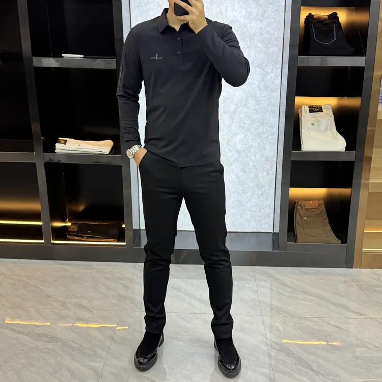 纯色长袖商务休闲秋季Polo衫polo上衣打底秋冬68252
