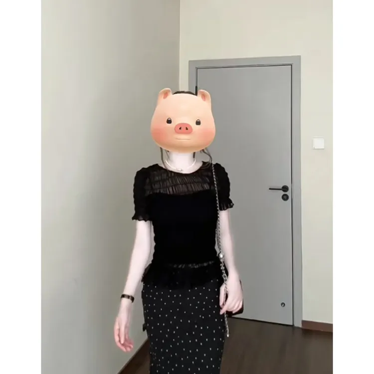 甜美风休闲吊带背心设计感微透小众短袖上衣高腰波点鱼尾半身裙女