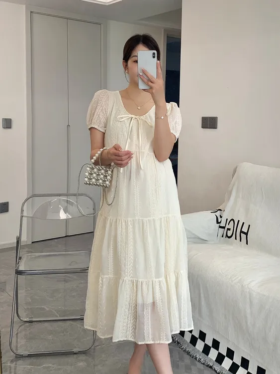 孕妇连衣裙2025新款夏季刺绣孕期法式穿搭A字长裙小个子