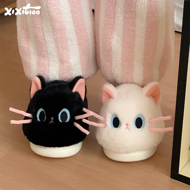 细细条 可爱鸳鸯小猫棉拖鞋女保暖包跟防滑居家软萌毛毛月子鞋冬