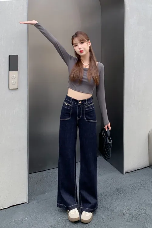 冬季女款加绒牛仔裤高腰91直筒牛仔百搭垂感裤子修身