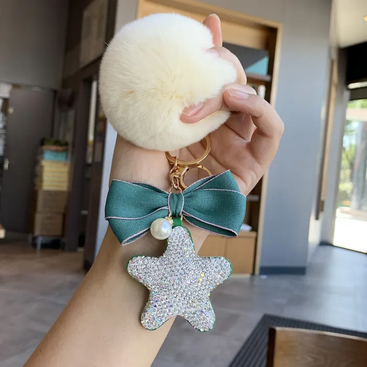 【真獭兔毛球】新款原创毛球海星钥匙扣精致女生包包挂件背包挂饰