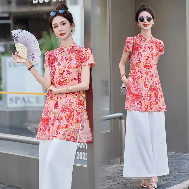 2025夏季新款旗袍新中式国风印花盘扣上衣轻熟风复古通勤穿搭小衫