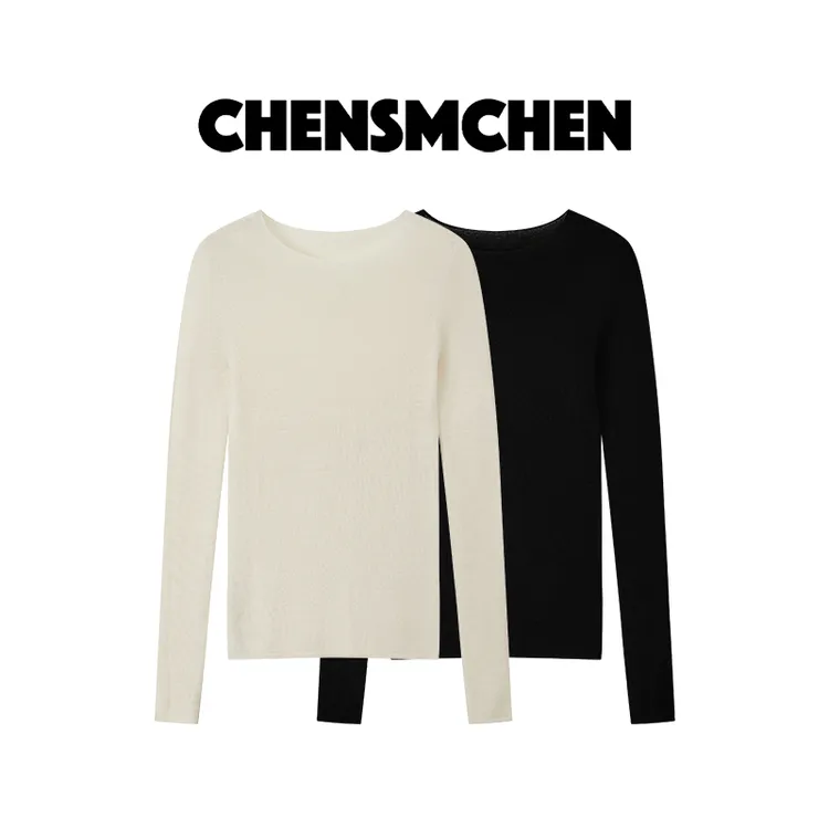 CHENSMCHEN 绵羊毛纯色圆领针织衫秋冬女装休闲打底衫CSZ7011NL