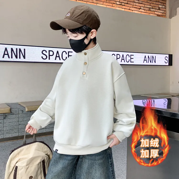 男童高领加绒加厚卫衣秋冬季中大童休闲帅气韩版打底衫儿童上衣潮