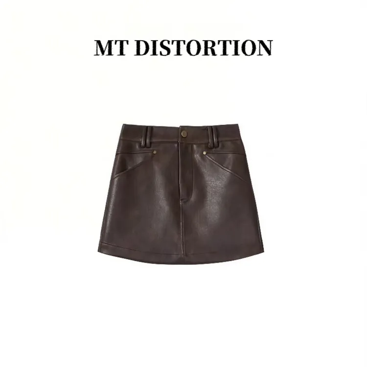 MT DISTORTION高腰显瘦A字皮短裙新款设计感半身裙百搭pu裙