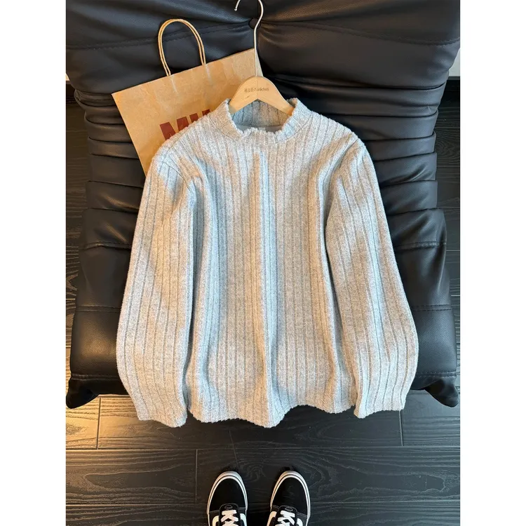 美式条纹加绒加厚卫衣男女款秋冬宽松休闲长袖T恤半高领打底上衣