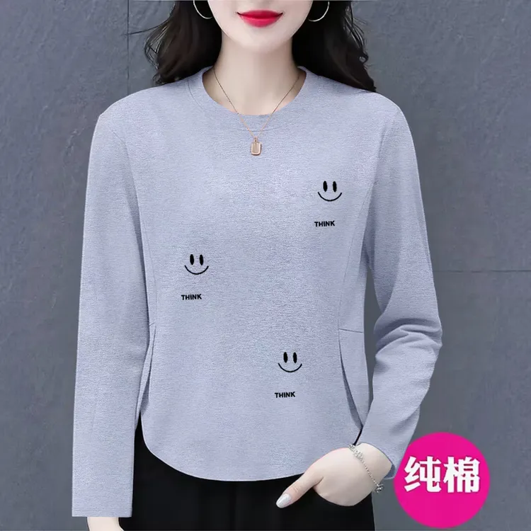 减龄洋气100纯棉长袖t恤女春秋新款显瘦遮肚时尚百搭韩版上衣外穿