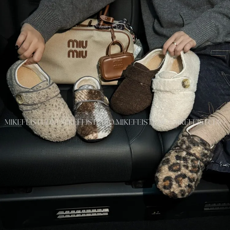 【MIKEFEI】软底3cm魔术贴豹纹保暖棉鞋