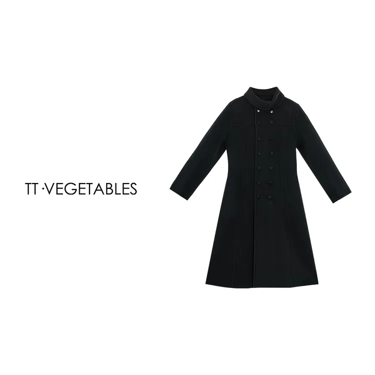 噢芬/小个子 【涧兰】山羊绒赫本风双排扣中长款外套大衣525751