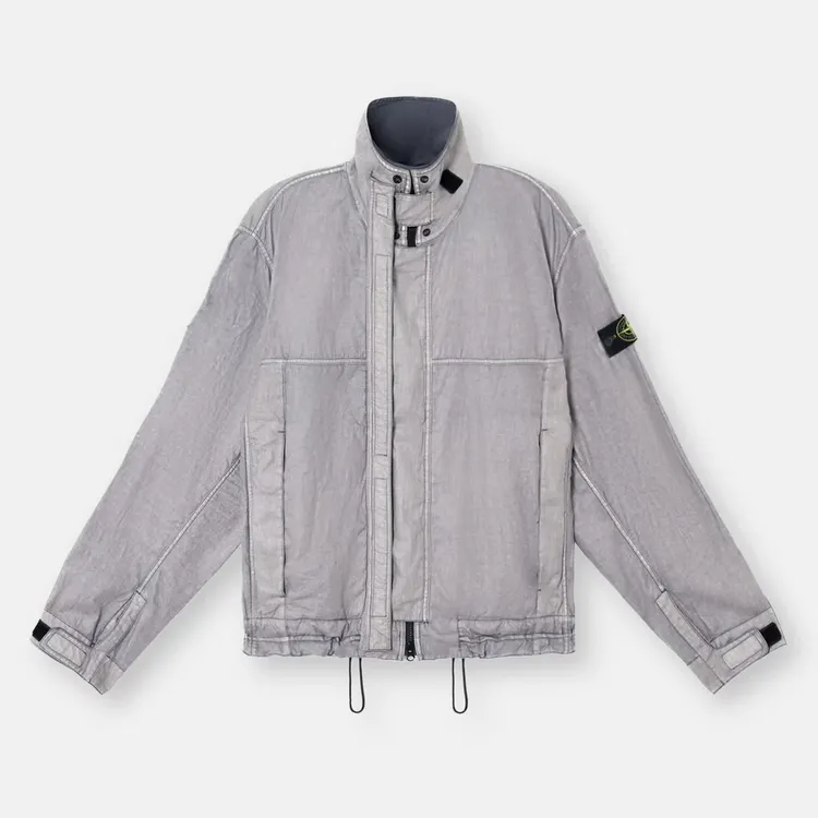 现货Stone Island石头岛亚麻水洗可折叠衣领夹克 25款 灰紫色