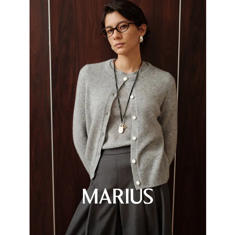 MARIUS "钻石丝绒"丝羊绒微宽松精致圆领珠片针织开衫/套头衫
