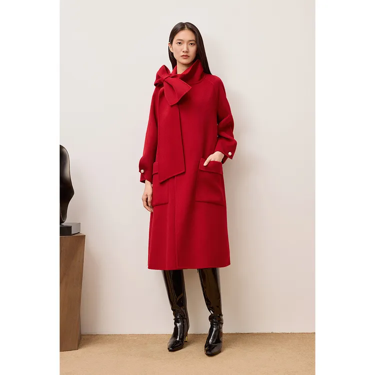 OBBLIGATO奥丽嘉朵2025冬酒飘带珍珠袖扣大衣1C65580520