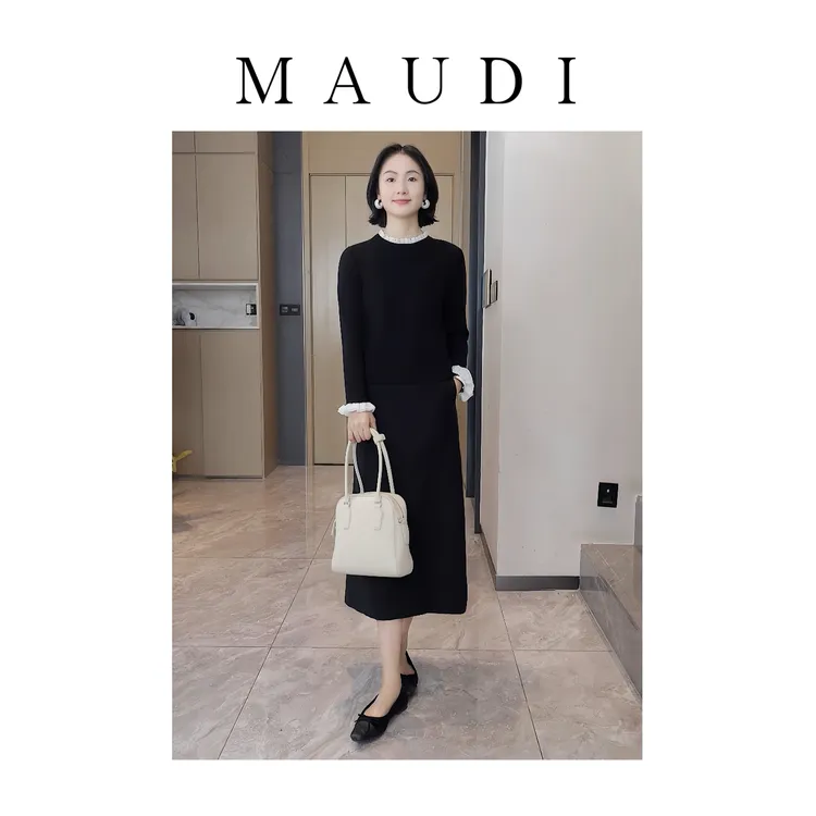 MAUDI奢享轻暖2025秋冬新款荷叶领时尚简约设计感针织衫打底8213