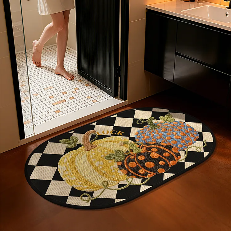 针织南瓜仿亚麻浴室地垫吸水速干卫生间门口防滑脚垫厕所家用地毯
