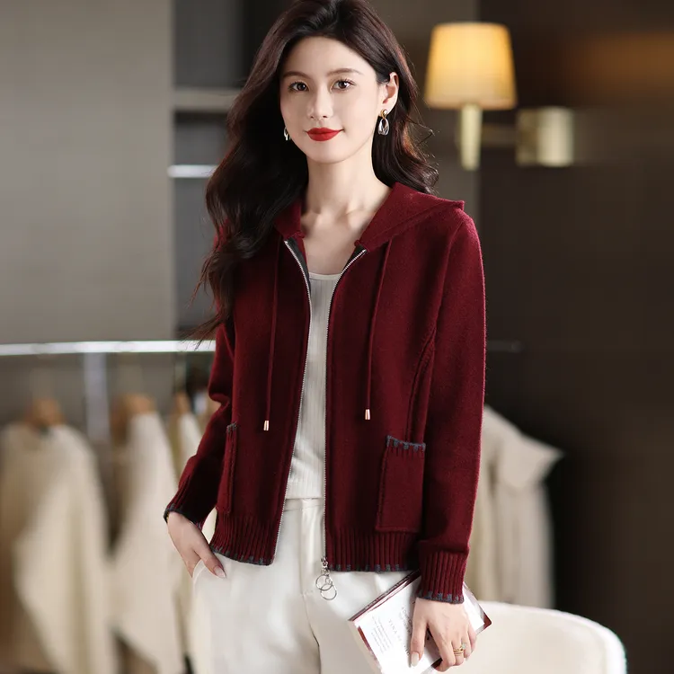 品牌爆款女装连帽衫秋冬款大码宽松卫衣针织帽衫长袖休闲毛衣外套