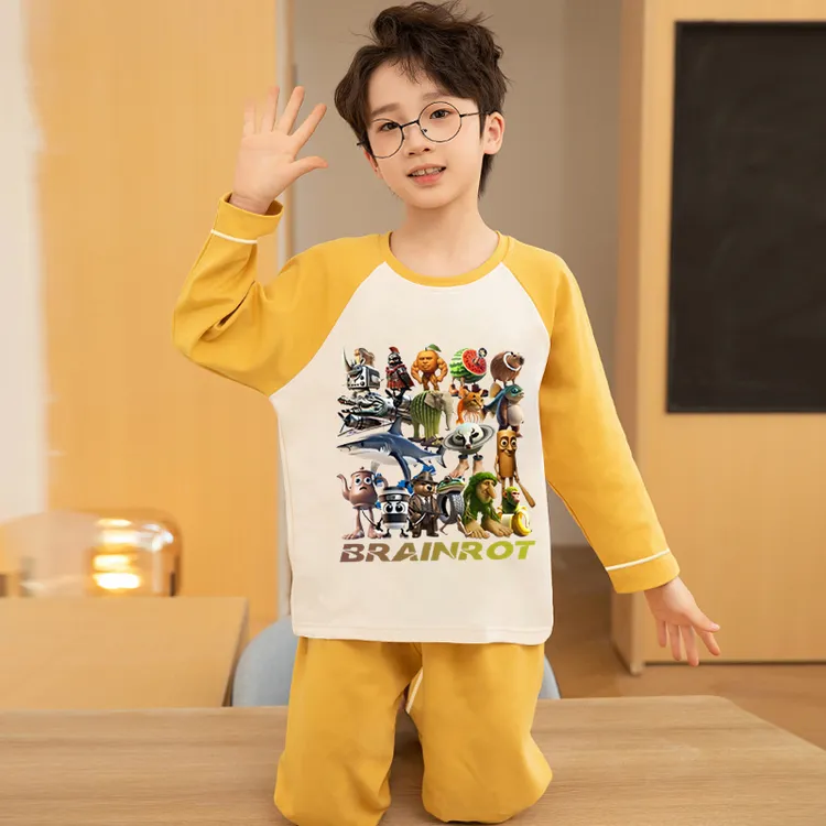 儿童睡衣男童2025新款春秋季纯棉长袖家居服山海经童装男孩6-12岁