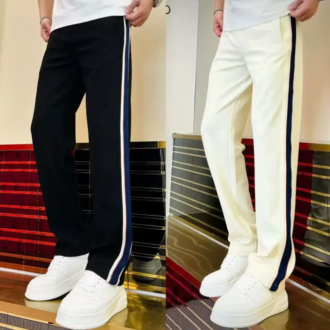 2025冬季新款潮流男士休闲裤显瘦直筒百搭宽松竖条纹阔腿运动裤