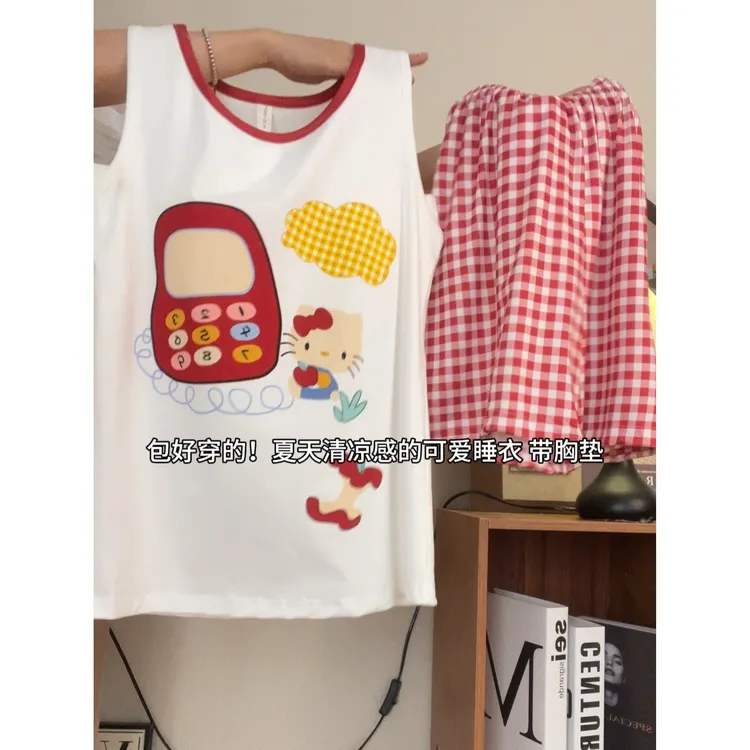 睡衣女夏季薄款背心套装2025新款可爱宽松网红爆款学生家居服猫咪