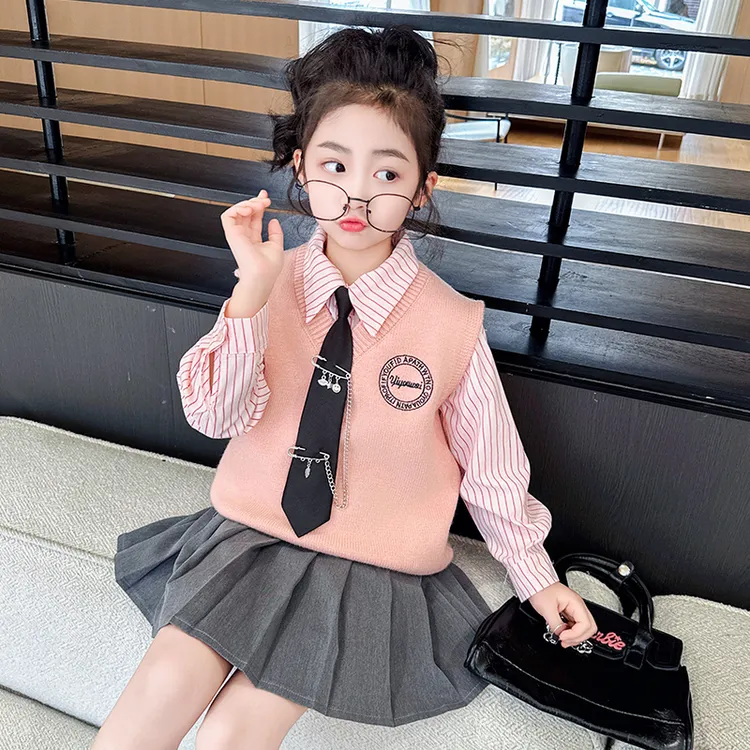 女童连衣裙春秋2025新款洋气儿童春装jk套装小女孩学院风衬衫裙子
