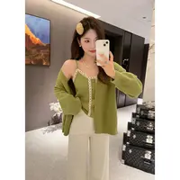 L & L 云云【显白氛围感】秋冬拼接蕾丝针织衫长袖外穿两件套