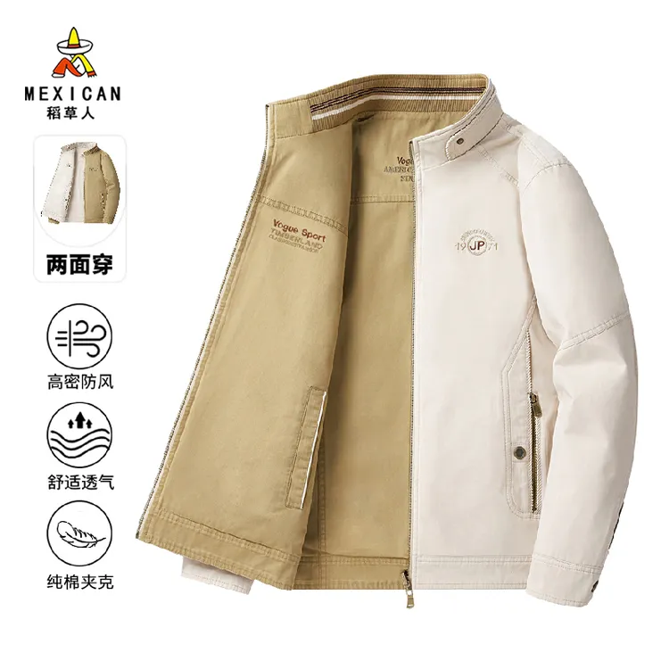 稻草人双面穿立领外套男2025春秋季新款美式潮牌翻领纯棉商务夹克商品图