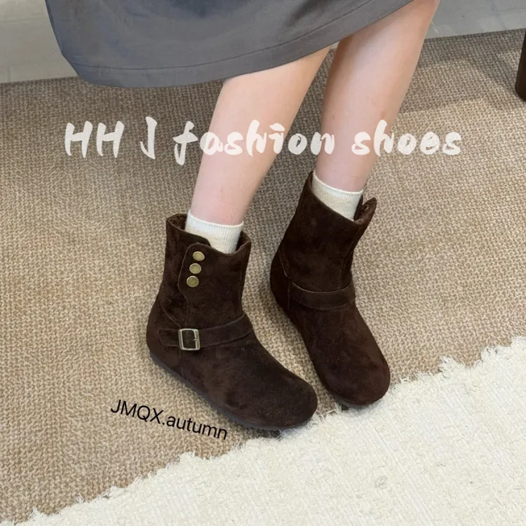 超火爆款软牛皮短靴女2025新款时尚百搭休闲舒适小圆头短筒女靴子